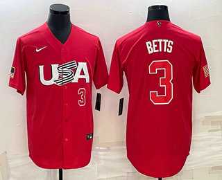Mens USA Baseball #3 Mookie Betts Number 2023 Red World Classic Stitched Jersey->2023 world baseball classic->MLB Jersey